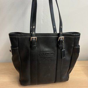Authentic Black Leather Coach Tote Bag